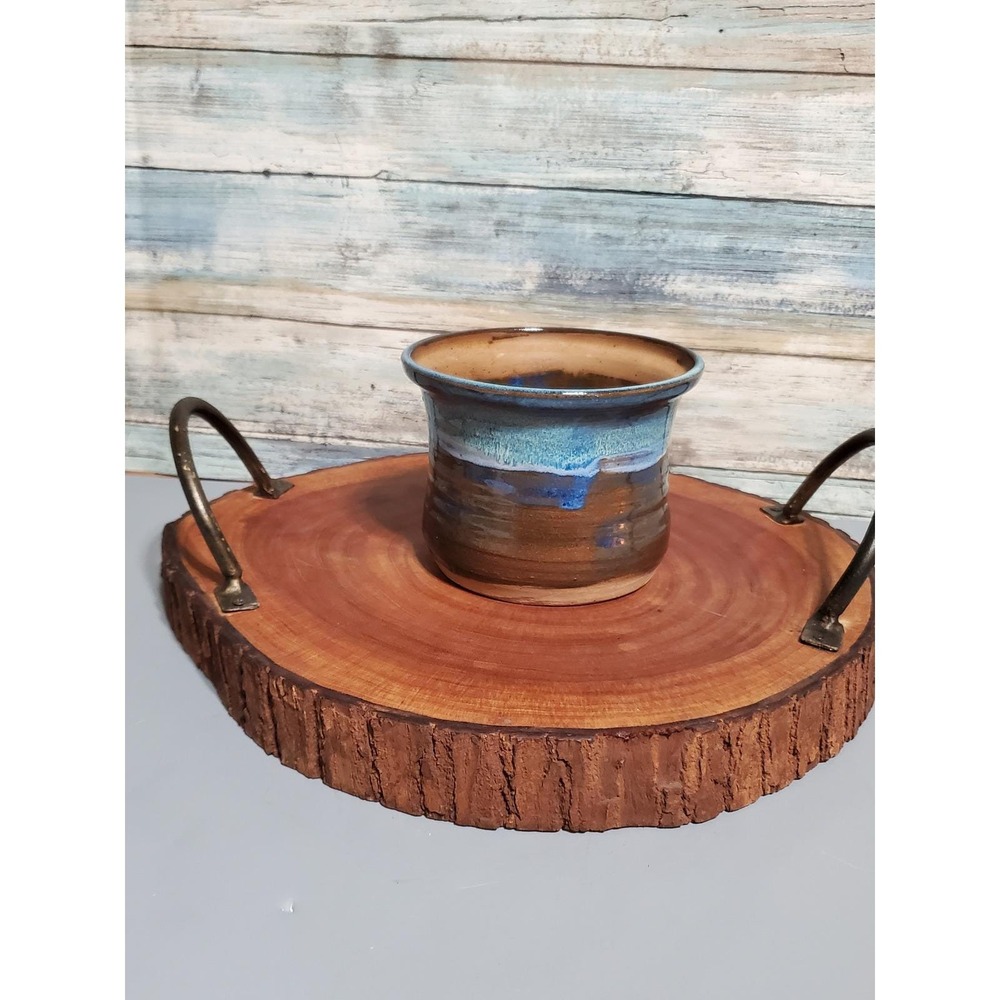 Handmade Ceramic Blue Glazed Pottery Bowl Pot Planter Rustic Farmhouse Decor